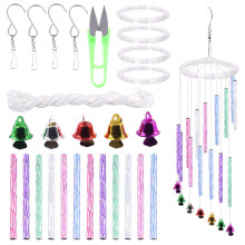 Swpeet 65Pcs Colorful Wind Chimes Tubes Parts and Transparent Top Circles of Wind Chime with 21 Yard Wind Chime Wire, Bells, Scissors, Swivel Hooks Cl