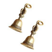 2Pcs Retro Copper Bell Wind Chimes,Demon Subduing Bell Creative Solid Brass Bell Handicraft Tibetan Bronze for Decoration Car Pendant Small Circle Han