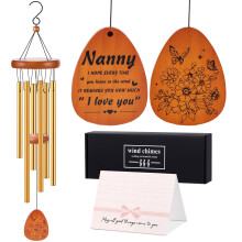 MEGETGOD Nanny Gifts, Nanny Wind Chime with Card - Nanny Birthday Gifts from Grandchildren, Nanny Present for Birthday, Retirement, Thanksgiving, Moth