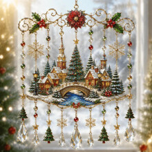 Handmade Christmas Stained Glass Window Hanging Hummingbird Wind Chime (08)