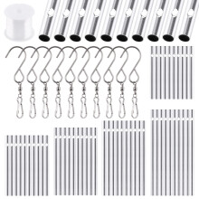 Glarks 61Pcs Wind Chime Kit Including 50Pcs 11.5cm 10cm 9cm 8cm 7cm Wind Chime Tubes and 10Pack Swivel Hooks Clips with 100m Thread Wire for Home Gard