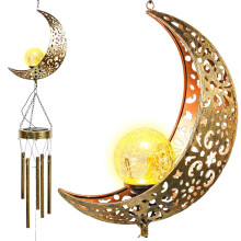 Taylor & Brown Wind Chimes Solar Lights - Powered LED Moon Sun Night lights outdoor Garden Waterproof Metal Windbell Chime Light Lamp for Patio Deck L
