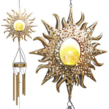 Taylor & Brown Wind Chimes Solar Lights - Powered LED Moon Sun Night lights outdoor Garden Waterproof Metal Windbell Chime Light Lamp for Patio Deck L
