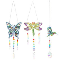 3pcs Diamond Painting Suncatchers, Wind Chime Dragonfly Butterfly Hummingbird Double Sided Crystal Gem Paint by Number Diamond Painting Hanging Orname