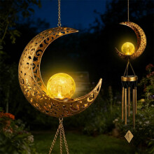 Solar Light Wind Chimes for Outside - LED Moon Garden Night Lights, Waterproof Crackle Glass Ball Wind Chimes Outdoor, Outside Garden Decor Lights, So