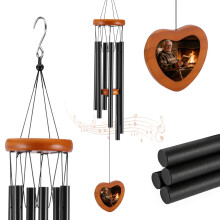 Wind Chimes, 26 Inch Wind Chime with 6 Aluminum Tubes, Heart-Shaped Pendant with Photo Display for Home, Balcony, Indoor & Outdoor, Photo Not Included