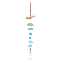 Handcrafted Sea Glass Wind Chimes with Driftwood, Coastal Hanging Mobile Suncatcher for Indoor Outdoor Patio Garden Home Wall Decor Gift (Type C)
