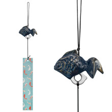 MrMrKura Japanese Wind Chime, Small Cast Iron Wind Bell for Outside, Decorative Feng Shui Bell for Garden Backyard Home Decor (Blue Goldfish)