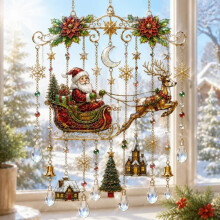 Handmade Christmas Stained Glass Window Hanging Hummingbird Wind Chime (09)