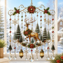 Handmade Christmas Stained Glass Window Hanging Hummingbird Wind Chime (10)