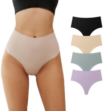 (4pcs, S) Women's High Waist Seamless Underwear Ice Silk Breathable Tummy Control Sport Panties Moisture Wicking Invisible Briefs 4pcs