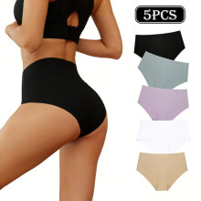 (5pcs, XL) High Waisted Seamless Thong Panties for Women Breathable Ice Silk Underwear Yoga Sports Comfortable 5 Pack