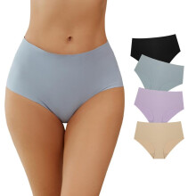 (5pcs, XXL) Women's High Waist Seamless Yoga Underwear Ice Silk Breathable Plus Size Briefs 5pcs