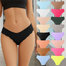 (16pcs, M) Plus Size Ice Silk Seamless Women's Underwear Wave Edge Low Rise Nylon Briefs Invisible Comfortable 16pcs