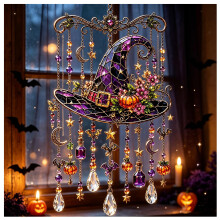 Halloween-Themed Crystal Wind Chime, Halloween Glass Suncatcher Wind Chime