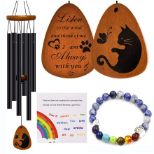 Outdoor Cat Wind Chimes, Classic Black Pet Memorial Wind Chimes, Memorial Gifts for Mothers Friends and Cat Lovers, Also Suitable for Terrace Garden D