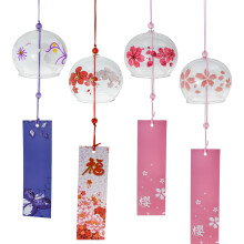 MrMrKura 4 Pcs Japanese Wind Chimes, Decorative Glass Wind Chimes with Label for Outside Flower Wind Bells Pendants for Indoor Garden Backyard Home De
