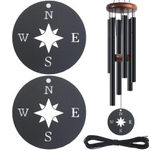 CREATCABIN 2Pcs Replacement Wind Catcher Wind Chime Sail Replacement Part with 16.4 Feet Nylon Cord Metal Black Compass Pendants Ornament for Memorial