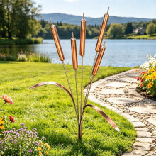Copper Cattail Wind Chimes for Outside – Pole Mount Garden Wind Chime, Rustic Metal Art Decor for Patio, Backyard, Lawn, Porch, Landscape & Yard, Na