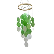 Coastal Shell Wind Chimes Handmade 40cm Bohemian Garden Decor Soothing Melodies Natural Materials for Outdoor Indoor Patio Yard Hanging Ornament (Gree