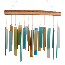 Caribbean Beach Glass Driftwood Wind Chime, Coastal Decor, 11 Inch