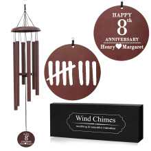 Bronze 8th Anniversary Wind Chimes – Personalised Engraved Names Multi Tube Metal Wind Chime with Happy 8th Anniversary Engraved Gift – Indoor Out