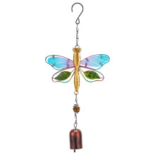 GORGECRAFT Dragonfly Wind Chime Metal Glass Music Wind Bell 14.2" Romantic Colorful Dragonfly Shaped Hanging Ornaments with Chime Gifts for Women Gard