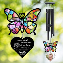 Hear The Wind And Think Of Me Butterfly Wind Chimes,Personalized Custom Butterfly Memorial Wind Chime with Photo Name & Date,Sympathy Keepsake Gift,Me