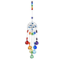 Soulnioi Chakra Crystal Evil Eye Wind Chimes, Turkish Evil Eye Energy Crystal Balls Suncatcher Hanging Ornament for Home Decor Lucky Gift