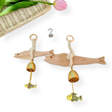 Korean Traditional Birchwood Fish Wind Chime with Strong Magnetic Hook - Brass Entry Bell for Home, Car & Shop - Good Luck Gift for Housewarming & Wed