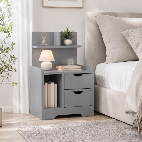 Homcom HOMCOM Modern Bedside Table with 2 Drawers and Open Shelves for Bedroom 1