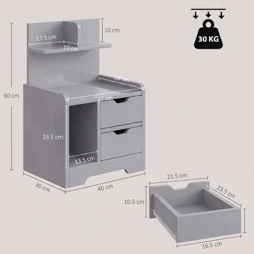 Homcom HOMCOM Modern Bedside Table with 2 Drawers and Open Shelves for Bedroom 2