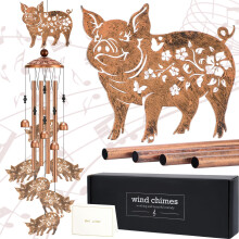 LIRAVENO Pig Decor Wind Chimes - Metal Animal Windchimes with Card Outside Indoor Decoration for Garden Yard Patio Balcony Thanksgiving Christmas Birt