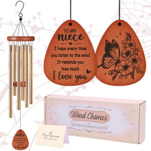 LIRAVENO Niece Gifts Wind Chimes - Waterproof Golden Windchimes Decor with Greeting Card Indoor Outdoor Garden Patio Yard Balcony Home Hanging Christm