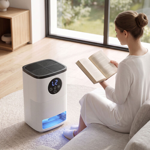 Homcom HOMCOM 300mL/Day Small Dehumidifier, RGB Mood Lights, Continuous Drainage 1