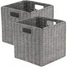 2-Pack Faux Wicker Storage Baskets with Handles Foldable Organizer Bins UK
