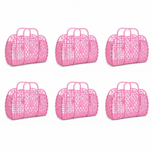6Pcs Retro PVC Jelly Tote Bag Reusable Mesh Storage Caddy