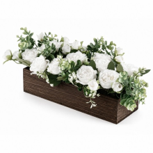 Artificial Flower Arrangement with Wooden Planter Box 3 Colors Table Decor