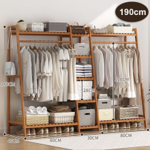 Heavy Duty Double Clothes Rail Rack Garment Hanging Stand Open Wardrobe Bamboo
