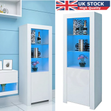160cm Tall Wooden Cupboard Display Cabinet with LED Light Sideboard UK STOCK