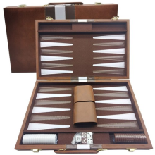 18” Folding Backgammon Set in Leather Case  Family Game for 2 Players New