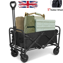 5" Rubber Wheel Heavy Duty Foldable Garden Trolley Cart Wagon for Camping Garden