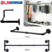 Industrial Pipe Clothing Rack Wall mounted Clothes Rail Hanging Display 92-105cm