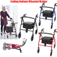 UK Folding Rollator Wheeled Walker Walking Frame with Seat and Bag 20cm Wheels