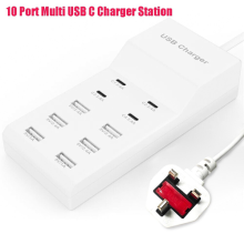 10-Port Multi USB C Charger Station Wall Fast Charging Power Adapter UK Plug 50W