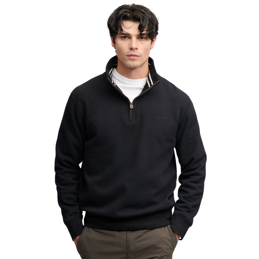 Superdry Men's Essential Serif Logo Half Zip Sweatshirt in Black, Size L - Image 4