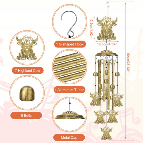 saerryor Highland Cow Metal Wind Chime 1