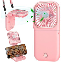Mini Quiet USB Hanging Fan with 3 Speeds, Foldable Portable Rechargeable Fan for Home Office and Travel, USB Powered Desk Fan in Pink