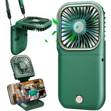 Mini Quiet USB Hanging Fan with 3 Speeds, Foldable Portable Rechargeable Fan for Home Office and Travel, USB Powered Desk Fan in Green