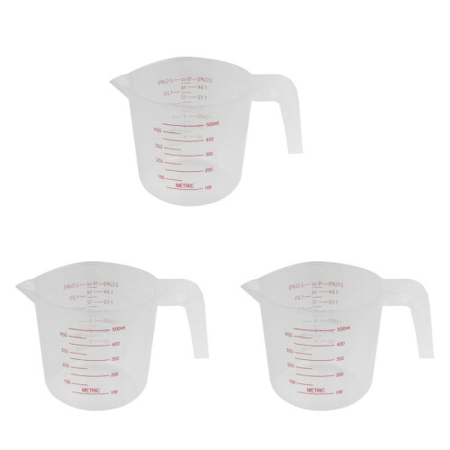 3X 500ml Home Lab Measuring Jug Pitcher Plastic Handle Pour Spout Container 1